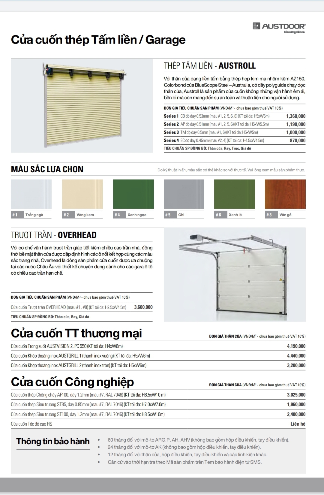 Bảng giá cửa cuốn tấm liền Austdoor