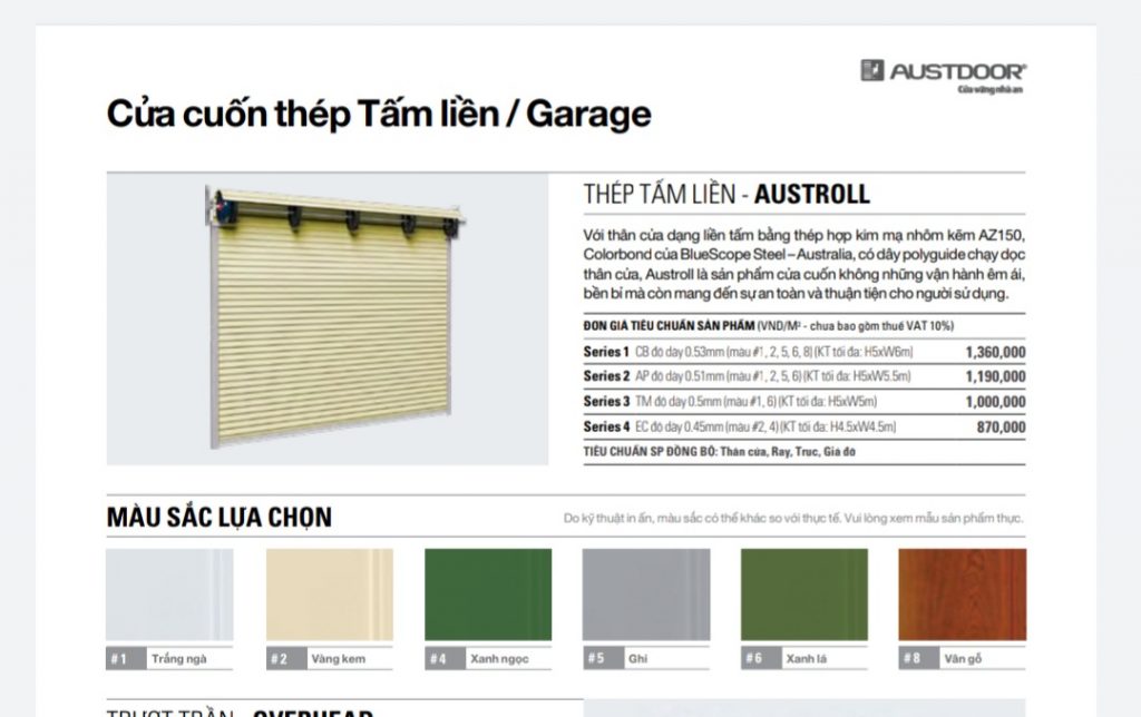 Báo giá Cửa cuốn tấm liền thép Austdoor Quận 12 HCM