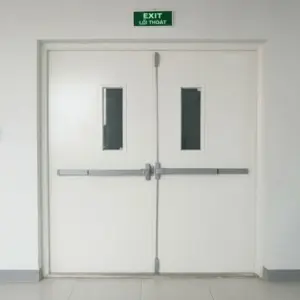Cửa thép chống cháy Austdoor 2 cánh đều thanh đẩy ô kính chống cháy tại lối thoát hiểm chính