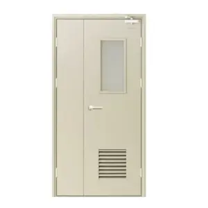 Cửa thép kỹ thuật Austdoor 2 cánh lệch tay gạt ô kính và ô chớp