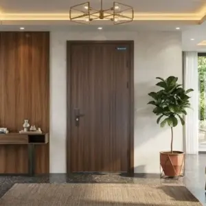 Cửa thép vân gỗ Austdoor Standard 2 toàn cảnh mặt cửa vân trắc Lào