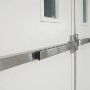 Hai thanh đẩy panic bar phối hợp trên cửa thép chống cháy Austdoor 2 cánh đều