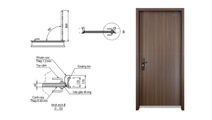 Cửa thép Austdoor An Giang - bản vẽ cấu tạo cửa thép