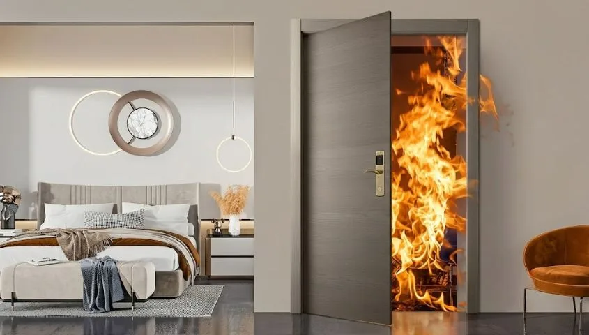 Cửa thép Austdoor Quảng Ngãi - cửa thép vân gỗ trong phòng ngủ hiện đại