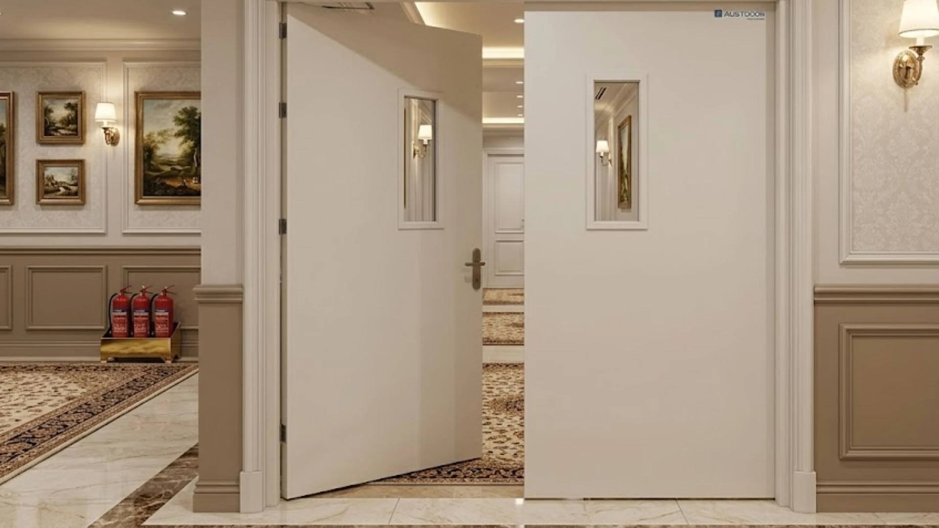 Cửa thép chống cháy khách sạn tại hành lang nội thất