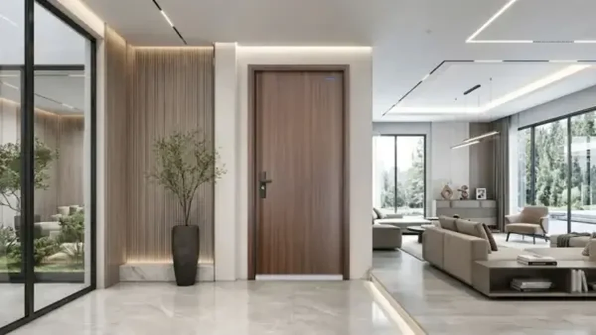 Mẫu cửa thép vân gỗ Austdoor màu sáng