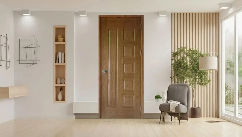 Khóa và bản lề trên cửa gỗ hoàn thiện