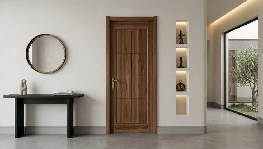 Khuôn nẹp cửa gỗ hoàn thiện quanh ô tường