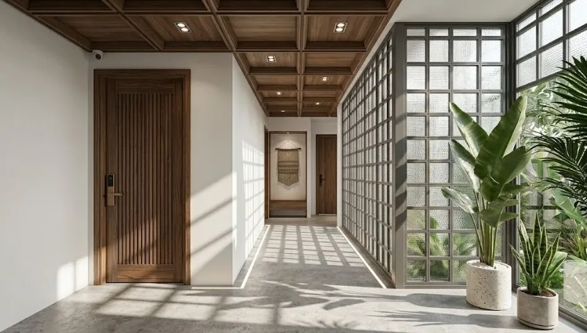 Khóa và bản lề trên cửa gỗ hoàn thiện
