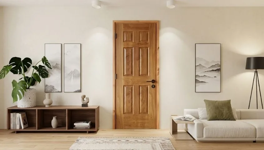 Khóa và bản lề trên cửa gỗ hoàn thiện