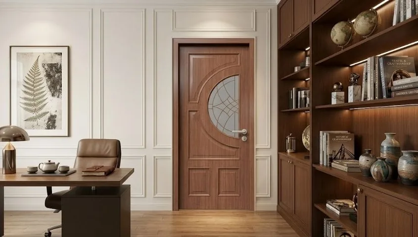 Khóa và bản lề trên cửa gỗ hoàn thiện