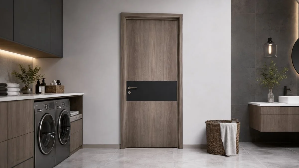 Cửa gỗ chung cư Austdoor ở lối đi hành lang