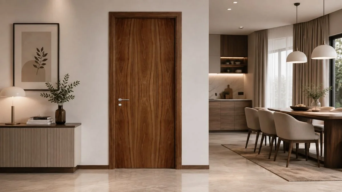 Cửa gỗ phòng khách Austdoor phối tường nội thất