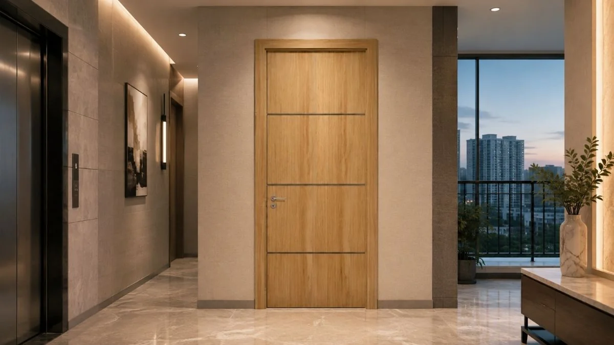 Cửa gỗ văn phòng Austdoor tại hành lang công ty