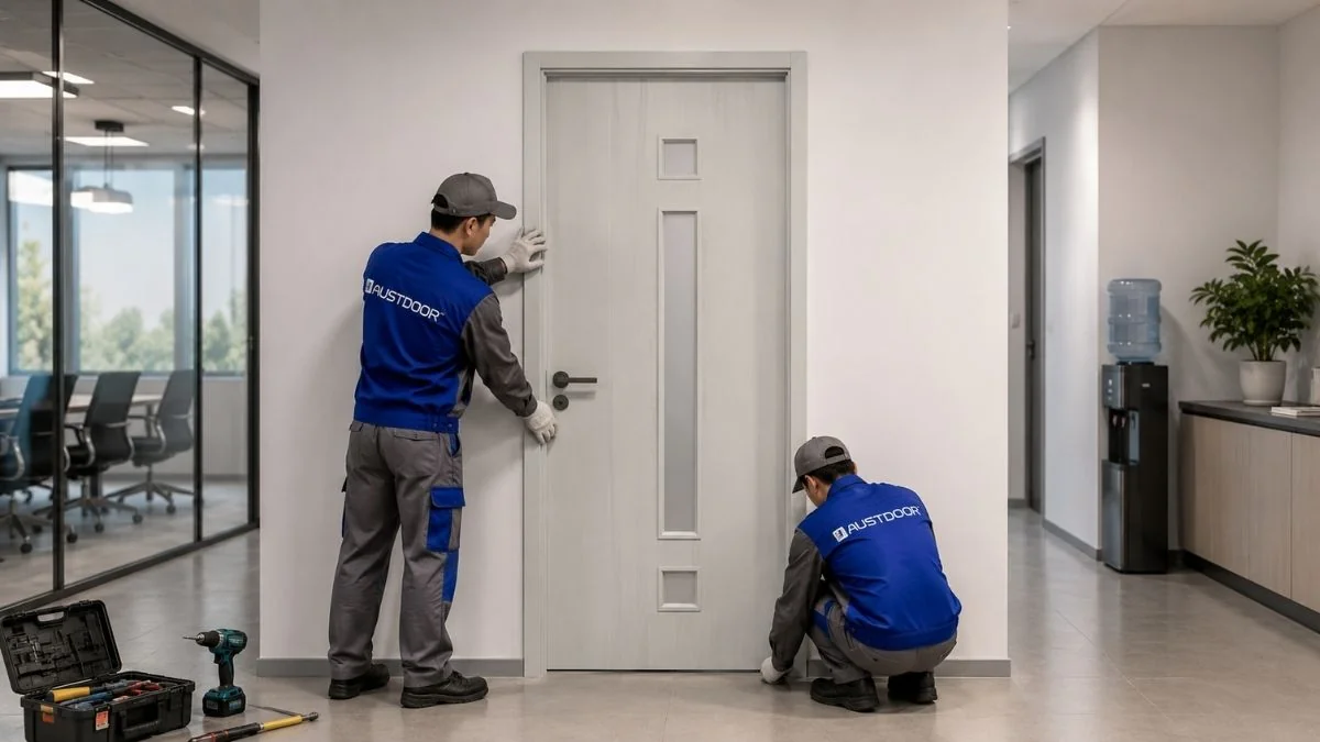 Lắp đặt cửa gỗ composite Austdoor tại công trình