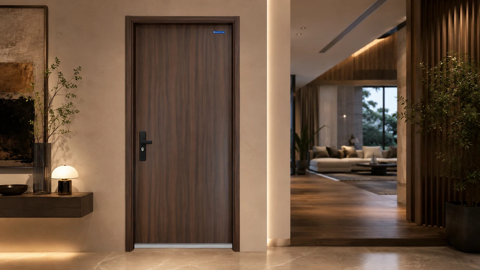 Mẫu cửa thép vân gỗ Austdoor tại không gian nội thất
