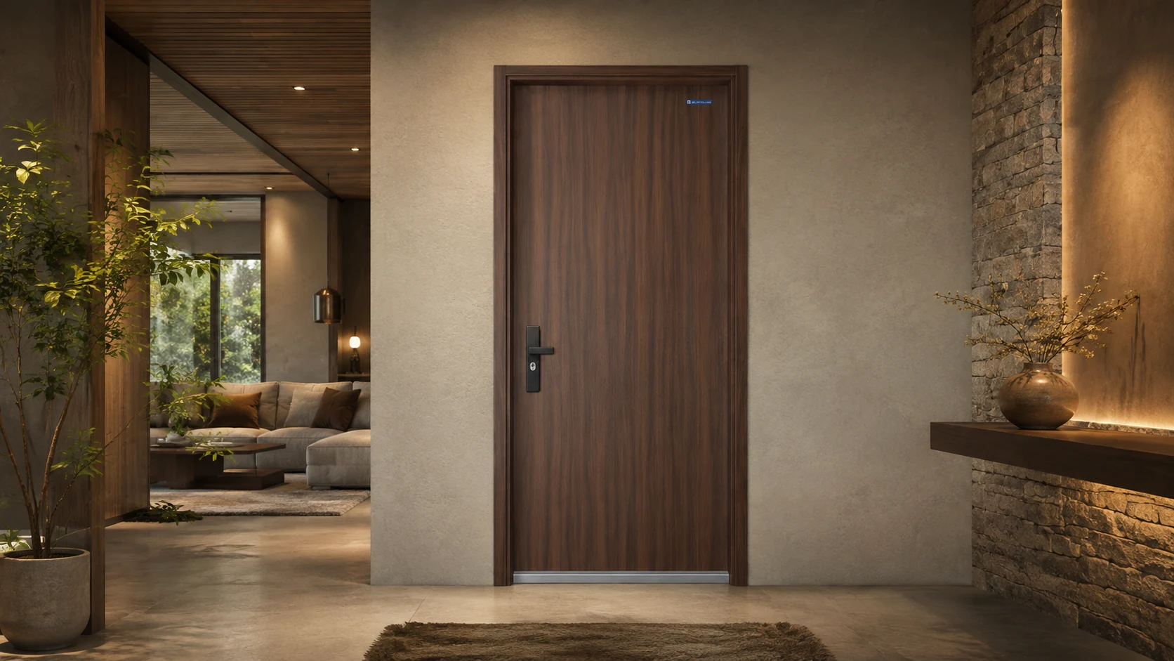 Mẫu cửa thép vân gỗ Austdoor tại không gian nội thất